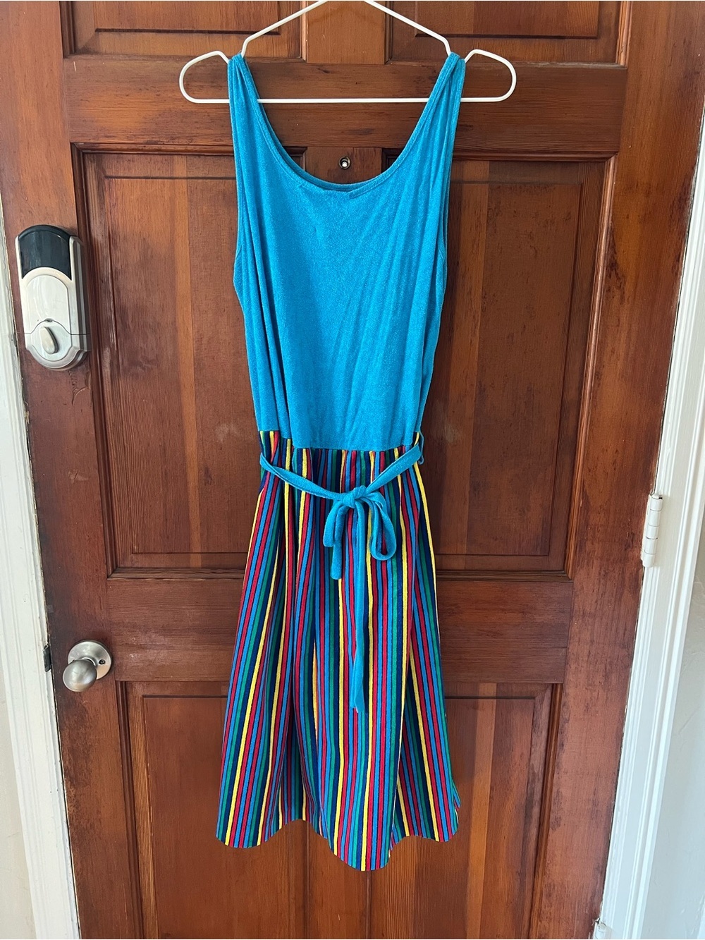 Vintage Colorblock Terry Cloth Sundress | Rainbow Stripe Resort Wear 80s 90s